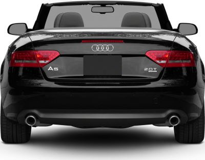 Rear view of convertible with dual exhausts and distinct taillights