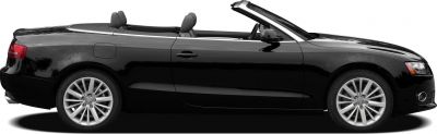 Side profile of a sleek black convertible with alloy wheels