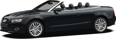 Convertible showing front and side view, alloy wheels, open roof.