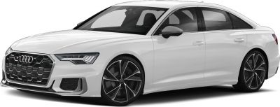 Front side view of a sleek luxury sedan with honeycomb grille and LED headlights