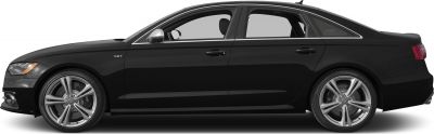 Side profile of a sleek black sedan with V8T badge and alloy wheels