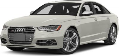 Front grille with Audi logo and LED headlights of a sleek luxury sedan.