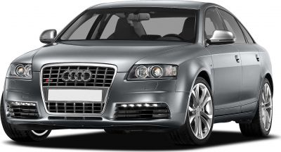 Front view of a sedan with LED daytime running lights and alloy wheels
