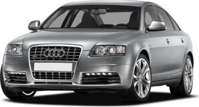 Front grille and LED daytime running lights on a silver sedan