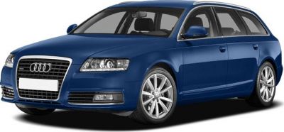Blue Audi A6 Avant station wagon front three-quarter view