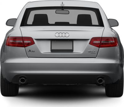 Rear view with dual exhausts and distinctive taillights