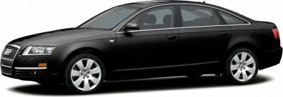 Black sedan with alloy wheels, side profile