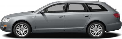Side profile of a streamlined station wagon with alloy wheels.