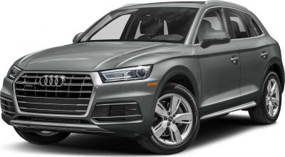 Front 3-4 view of gray SUV with chrome grille and LED headlights