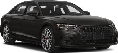 Black luxury sedan with aggressive front grille and LED headlights