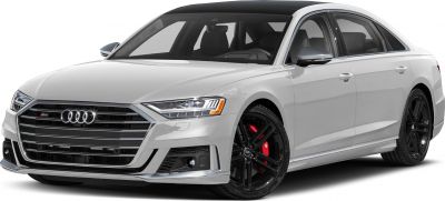 Front view with LED headlights and black alloy wheels with red brake calipers
