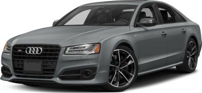 Luxury sedan front with aggressive grille, LED headlights, and sporty alloy wheels