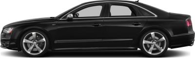 Side profile of black luxury sedan with V8T badge and alloy wheels