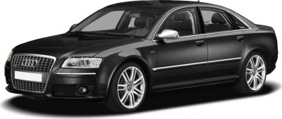 Black luxury sedan with front grille and alloy wheels