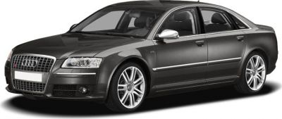 Luxury sedan with signature grille and V10 engine badge