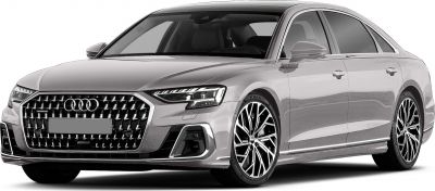 Luxury sedan front with distinctive grille and LED headlights