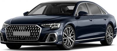 Luxury sedan front with bold grille and LED headlights