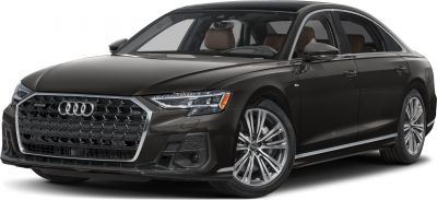 Luxury sedan front angle with LED headlights and honeycomb grille