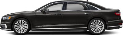 Luxury sedan side profile with multi-spoke alloy wheels and streamlined body.