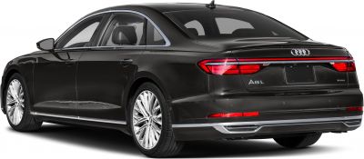 Luxury sedan rear and side view with LED taillights and alloy wheels