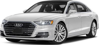 Front view of luxury sedan with LED headlights and multi-spoke alloy wheels