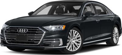 Luxury sedan with LED headlights and alloy wheels in front-side view