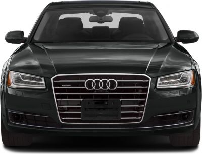 Close-up of front grille and headlights of a luxury sedan