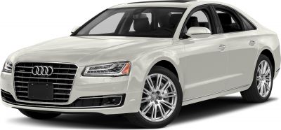 Luxury sedan front view with LED headlights and alloy wheels