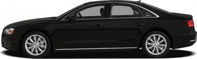 Side profile of a black luxury sedan with alloy wheels