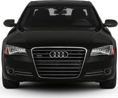 Front view with LED headlights and horizontal grille bars