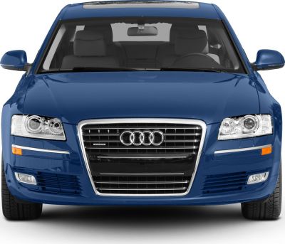 Front view with grille and headlights of luxury sedan