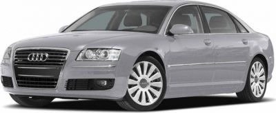 Front angle of luxury sedan with detailed grille and sleek headlights