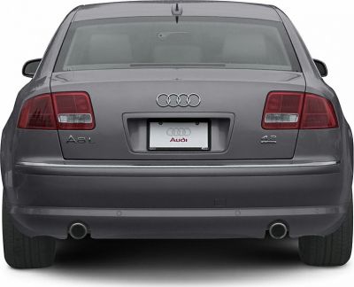 Rear view with dual exhaust and distinct taillights