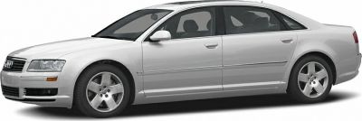 Side profile of a luxury sedan with alloy wheels and elongated body.
