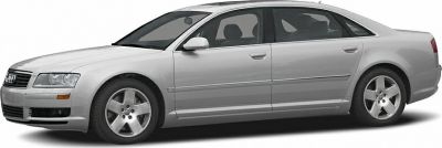 Silver luxury sedan side profile with alloy wheels