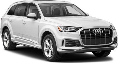 Front-side view of a white SUV with large grille and alloy wheels