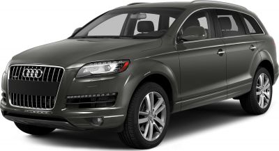 Front and side view of an SUV with LED headlights and chrome grille