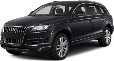 Front 3-4 view of luxury SUV with LED headlights and chrome grille