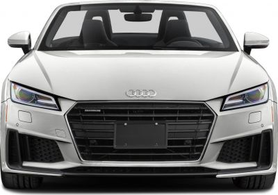 Front view of sporty convertible with LED headlights and black grille