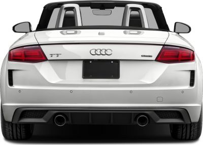 Rear view, taillights, dual exhaust, convertible roll bars