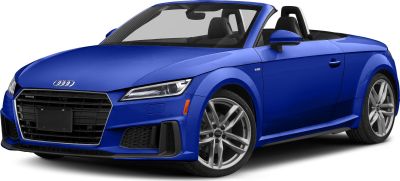 Sporty front grille and convertible side view in blue