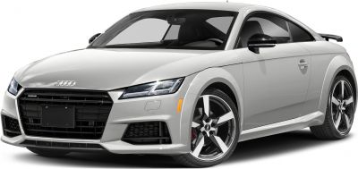 Sporty LED headlights and stylish alloy wheels on a white coupe