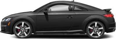 Side profile of coupe with alloy wheels and rear spoiler