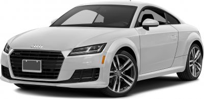 White sporty coupe with LED headlights and alloy wheels.