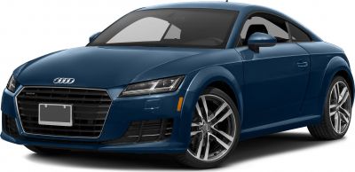 Front view of a sporty coupe with LED headlights and alloy wheels