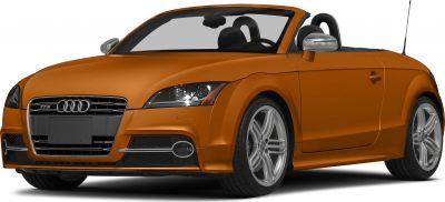 Front view of convertible sports car with alloy wheels and open roof