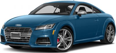Blue coupe with LED headlights and sporty alloy wheels in front 3-quarter view