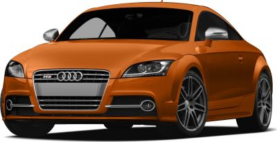 Front view of sporty coupe with distinctive grille and alloy wheels