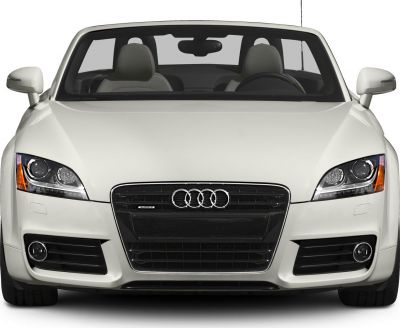 Front view of sporty convertible with distinctive grille and headlights