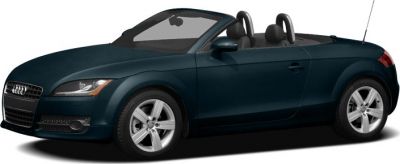 Dark blue convertible with open roof, two-seater interior, sporty alloy wheels.